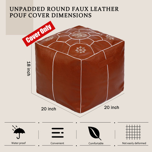 DIYBIRD Unstuffed Faux Leather Pouf Cover, Square, Versatile Unstuffed Ottoman, Bean Bag Chair, Modern Footrest and Storage Accent - 20”x20”x18”, Ideal for Living Room, Bedroom, or Office Décor