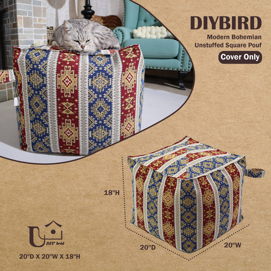 DIYBIRD Cotton Linen Pouf Cover - Extra Large Square Versatile Unstuffed Ottoman for Storage & Seating Eco-Friendly Foot Stool Boho-Chic & Modern Minimalist